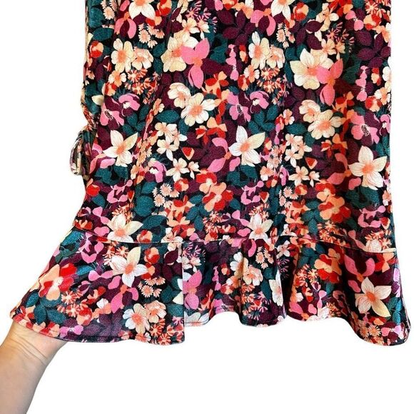 Bcbgeneration Velvet Floral Print Ruffle Trim Colorful Mini Dress - Picture 4 of 8